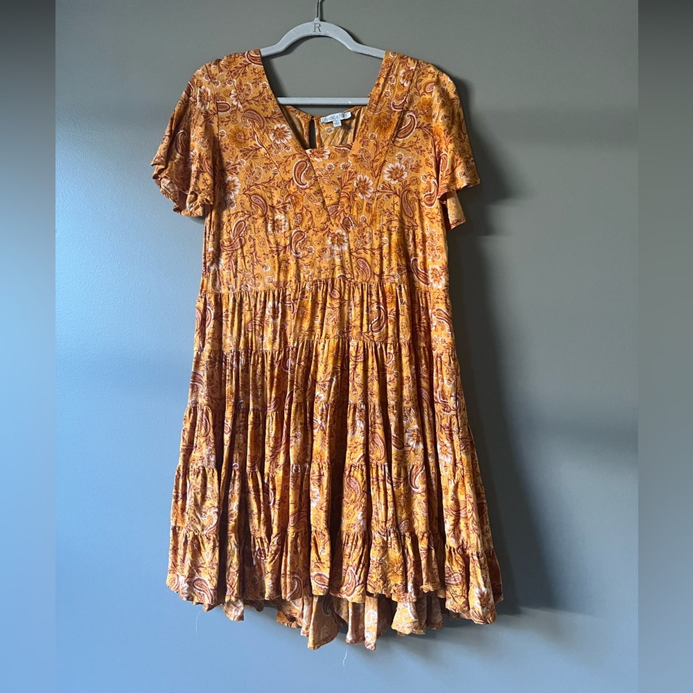 Floral Paisley V-Neck Dress in Orange